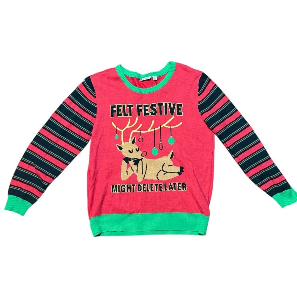 Mighty Fine Reindeer Christmas Sweater Fits Women’s Small Juniors XL